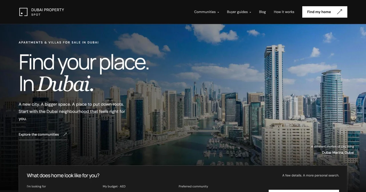Dubai Property Spot website for buying apartments and villas in Dubai