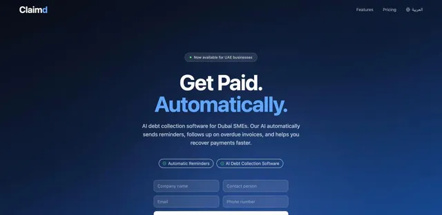 Screenshot of the Claimd website