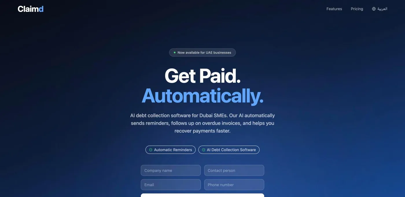 Screenshot of the Claimd website