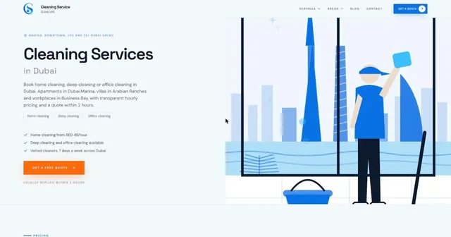 Screenshot of the Cleaning Service Dubai website